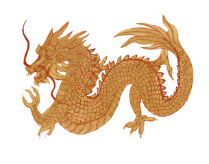 Fototapeta premium .Golden dragon painted by paint isolated on a white background. Asian, chinese, japanese dragon isolated on white background.