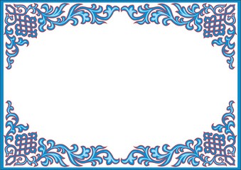 The frame is rectangular, plant ornament, blue-blue color.