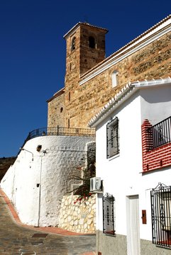 View of the village church - Parroquia de la Encarnacion, Benaque, Andalusia, Spain.