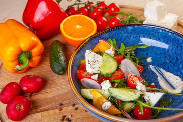 fresh salad on the table in the studio