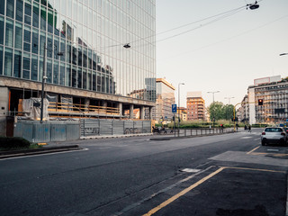 Fototapeta premium View of the empty streets in Milan, Italy because of coronavirus outbreak and city lockdown