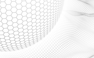 Abstract landscape on a white background with white honeycomb sphere. Cyberspace grid. hi tech network. 3d illustration