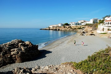 Fototapeta na wymiar Elevated view along the beach, Nerja, Andalusia, Spain.