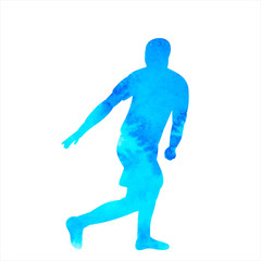 white background, blue watercolor silhouette of a man