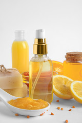 Natural cosmetics on white background