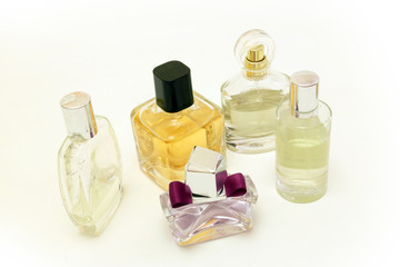 bottles of perfume in various colors