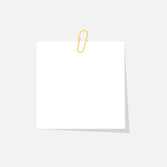 Paper sticker with paperclip isolated on grey background with shadow