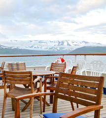 Beautiful landscape scenery with glaciers and mountains on Iceland seen from cruiseship or cruise...