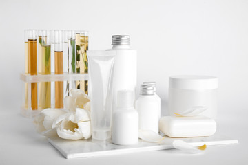 Natural cosmetics on light background