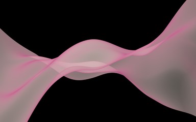 Abstract wave. Scarf. Bright ribbon on black background. Abstract smoke. Raster air background. 3D illustration