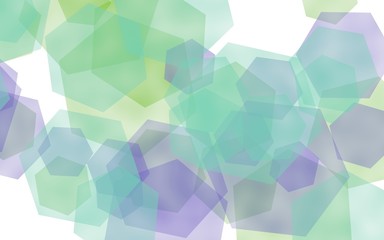 Multicolored translucent hexagons on white background. Blue tones. 3D illustration