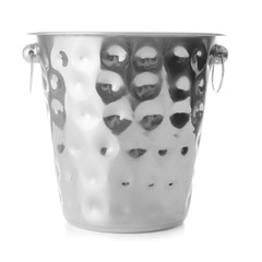 Empty bucket for champagne on white background