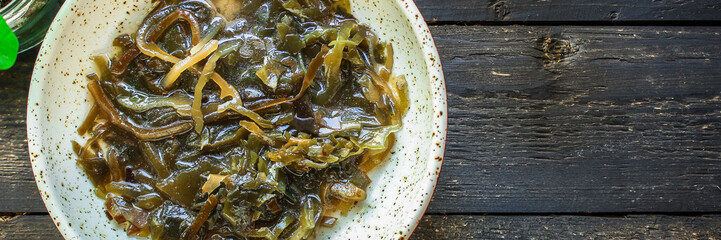  sea kale seaweed salad Menu concept healthy eating. food background top view copy space for text keto or paleo diet