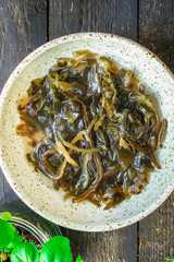  sea kale seaweed salad Menu concept healthy eating. food background top view copy space for text keto or paleo diet