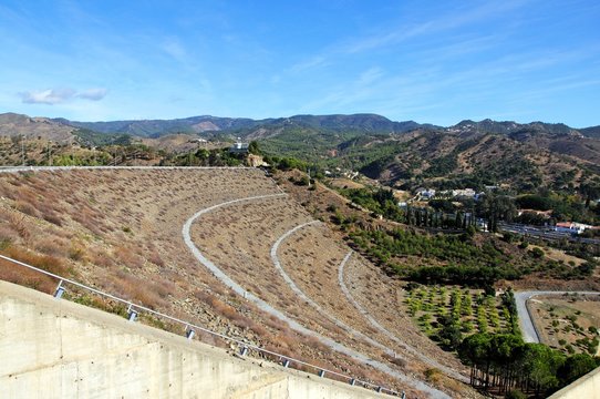 La Concepcion reservoir (Embalse del Limonero) dam wall, Malaga, Andalusia, Spain.