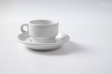 white breakfast cup on background