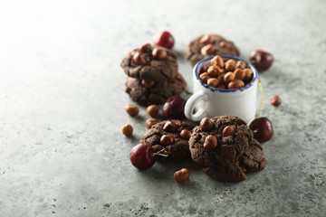 Homemade chocolate cookies with hazelnut