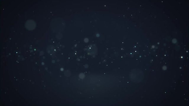 Dark blue abstract background with moving particles and bokeh. 4k video animation with seamless loop.