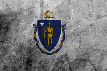 Flag of massachusetts, USA, on a grunge metal texture