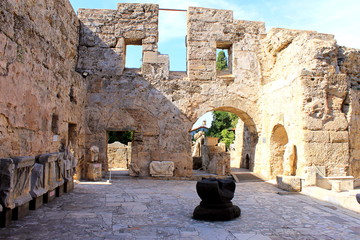 Antique ruins and sights of the Turkish resort town of Side