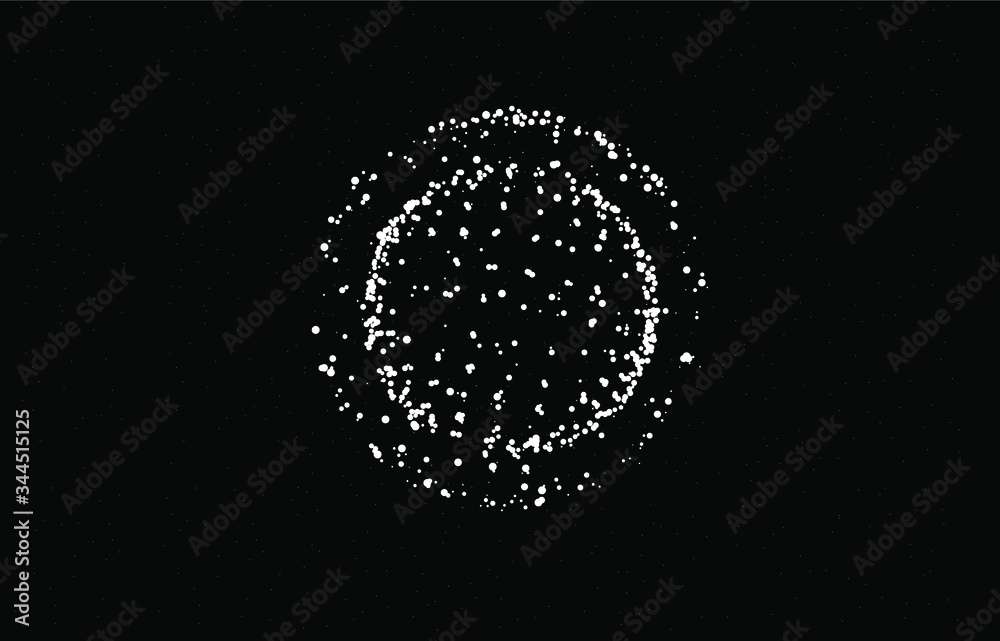 Poster Dotted sphere made of particles. Cover or poster for high tech systems: Artificial Intelligence, Deep Learning, Neural networks.
