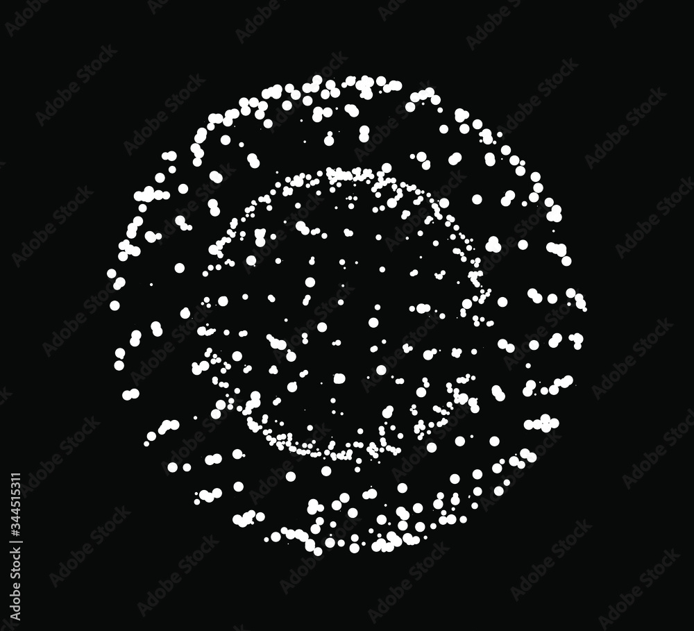 Poster Dotted sphere made of particles. Cover or poster for high tech systems: Artificial Intelligence, Deep Learning, Neural networks.