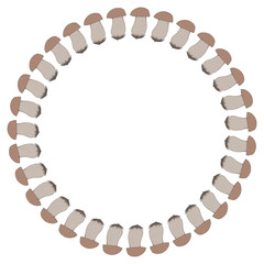 Round frame with big forest mushrooms on white background. Vector image.