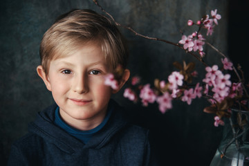 Young boy at home at springtime