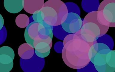 Multicolored translucent circles on a dark background. Pink tones. 3D illustration