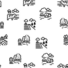 Farming Landscape Seamless Pattern Vector Thin Line. Illustrations