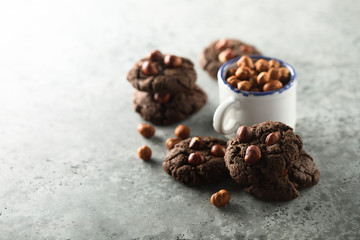 Homemade chocolate cookies with hazelnut