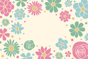 Design of a card with cute flowers. Mother’s Day, Women’s Day and Valentine’s Day template. Vector