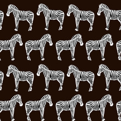 Fototapeta na wymiar Digital seamless zebra pattern on a black background. Ideal for wallpaper, wrapping paper, textile, fabric design.