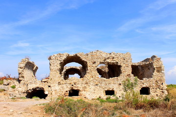 Antique ruins and sights of the Turkish resort town of Side