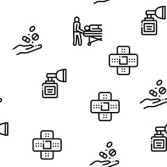 Nurse Medical Aid Seamless Pattern Vector Thin Line. Illustrations