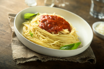 Pasta with tomato sauce and basil