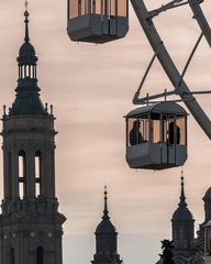 Fototapeta na wymiar Wheel in front of the city's cathedral. Zaragoza, Spain.