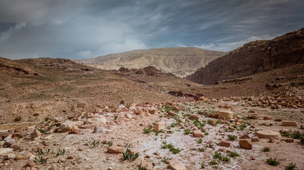 Rocks, architecture and sand in Petra Jordan