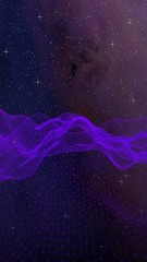 Abstract ultraviolet landscape on a dark background. Purple cyberspace grid. hi tech network. Outer space. Violet starry outer space texture. 3D illustration