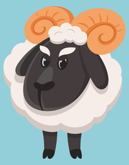 Standing male sheep. Farm animal in cartoon style.