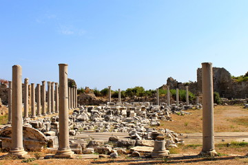Antique ruins and sights of the Turkish resort town of Side