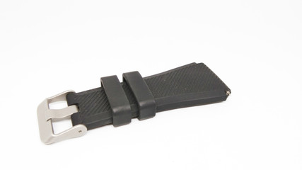 Closeup Black strap watch isolated on white background. Black rubber watch band