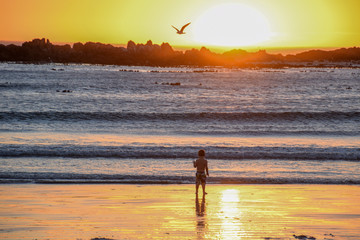 Boy on beach sunset