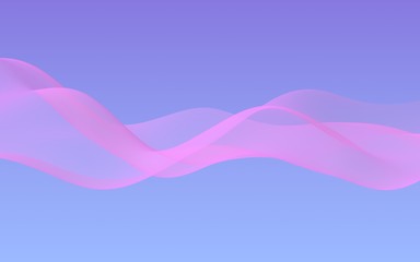 Pink wave on blue sky abstract background. Fluttering pink scarf. Waving on wind pink fabric. 3D illustration