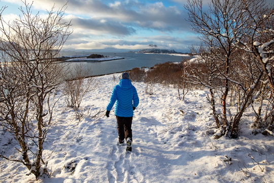 Happy walking in great winter weather,Nordland county	