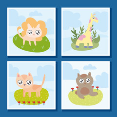 set of cards with animals in kawaii style