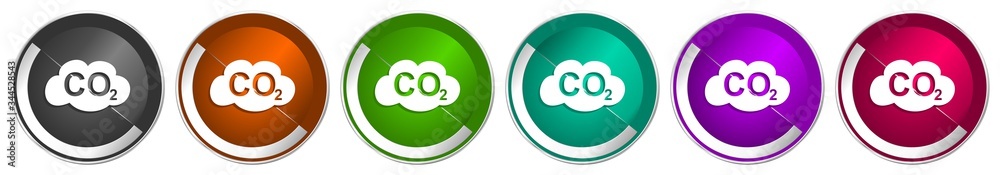 Poster Carbon dioxide icon set, silver metallic chrome border vector web buttons in 6 colors options for webdesign