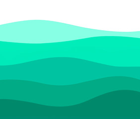 turquoise dynamic water with waves in different greenish blue tones - digital flat design background view from above