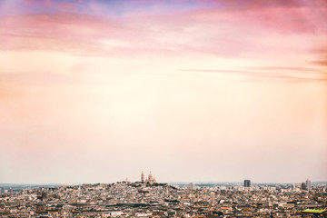 Panoramic view of Montmartre and Basilica Sacre Coeur in Paris, France.