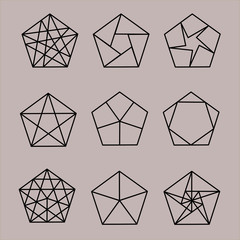 pentagon star icon set